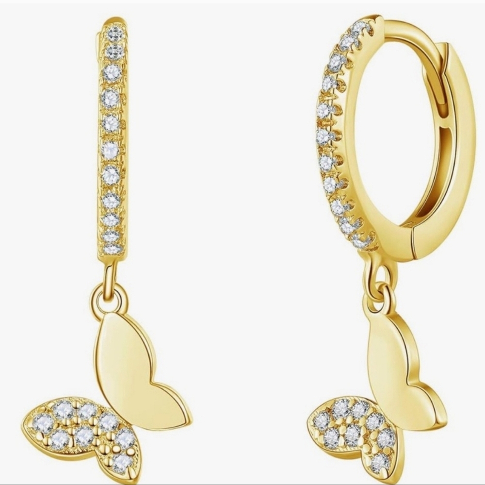 Gold and Silver Butterfly Drop Earrings - Picture 2 of 5